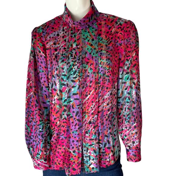 AMERICAN VINTAGE Blouse Womens 8 Pink 90s Career Secretary Y2K Maximalist - Picture 1 of 10